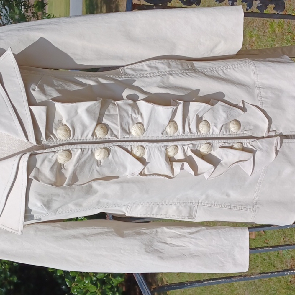 Kenar - Cream Multi Button Ruffled, Belted,Lined and Water Resist Jacket WS - Picture 7 of 16